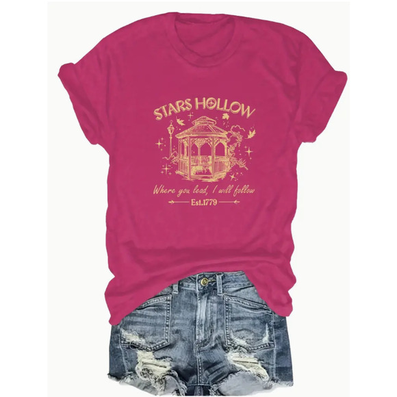 Gilmore Girls Stars Hallow Pink Short Sleeve Crew Neck T-Shirt Womens Medium (M) - Picture 1 of 5